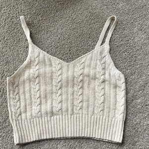 American Eagle Outfitters Cream Cable-Knit Cropped Tank